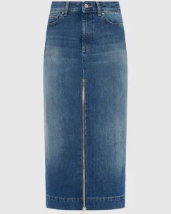 Amber Zip Denim Midi Skirt in Topic