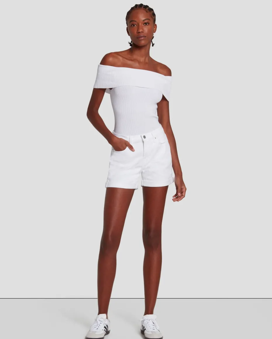 Broken Twill Mid Roll Short In White