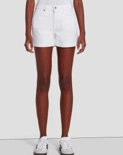 Broken Twill Mid Roll Short In White