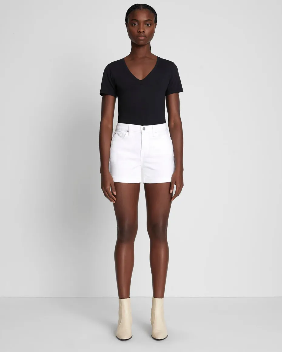 Broken Twill Mid Roll Short In White