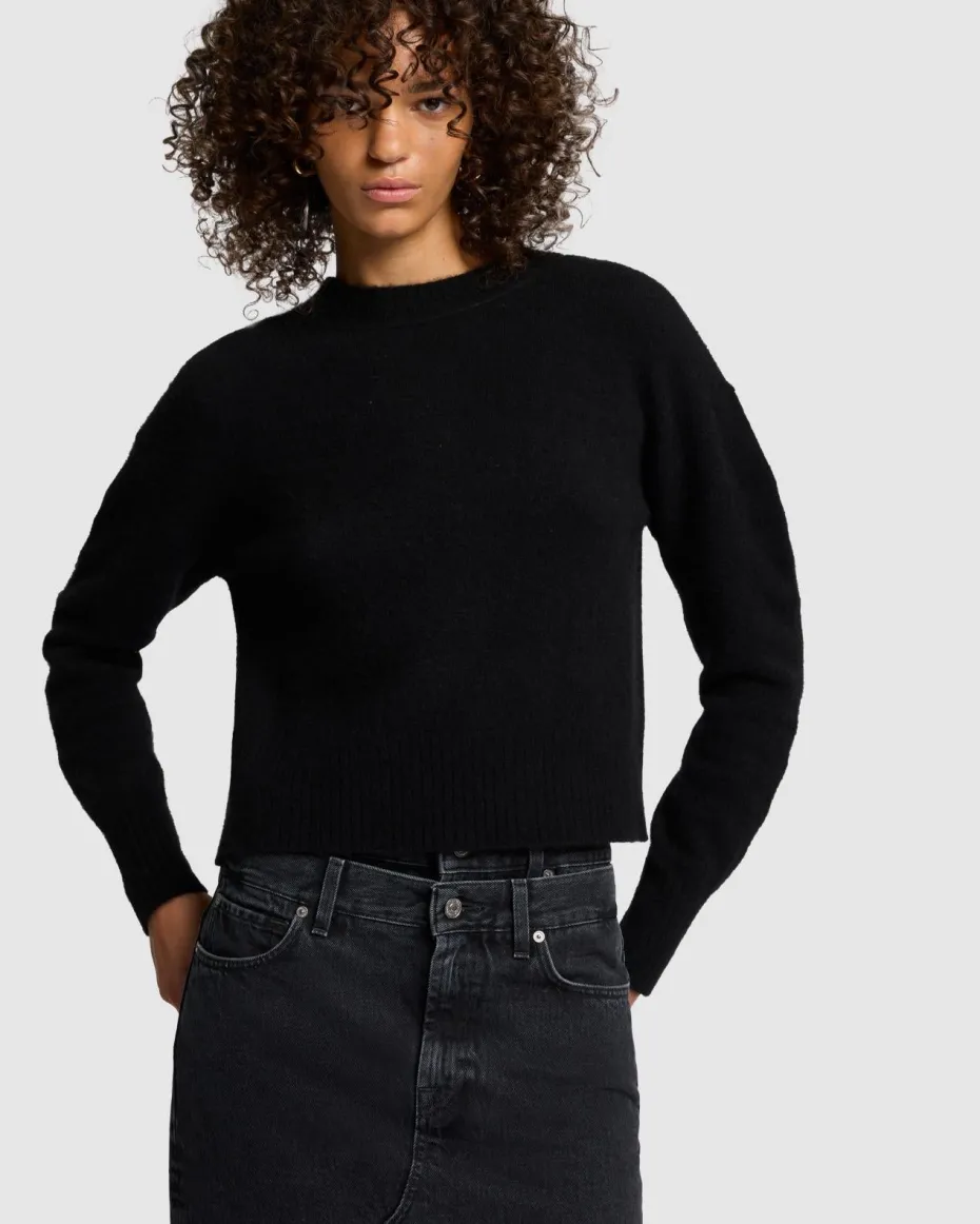 Cashmere Blend Crewneck Sweater in Black