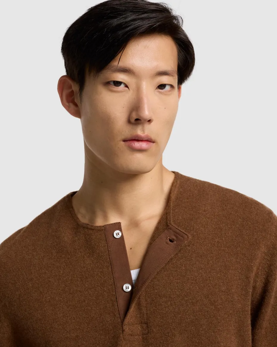 Cashmere Henley Sweater in Nutshell