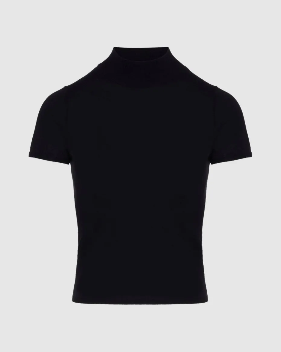 Cashmere Mock Neck Short Sleeve Sweater in Porcini