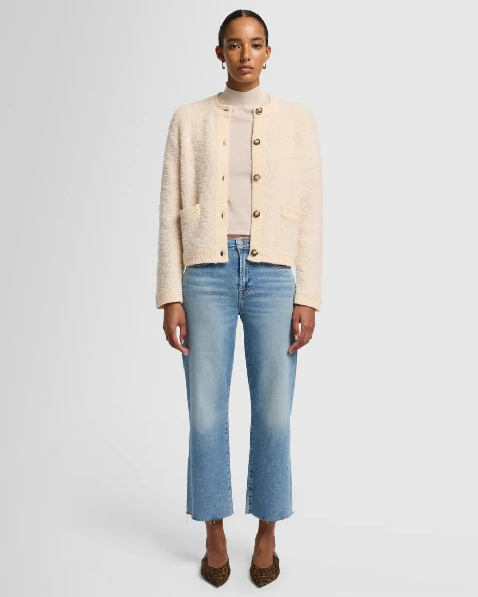 Cashmere Mock Neck Short Sleeve Sweater in Porcini