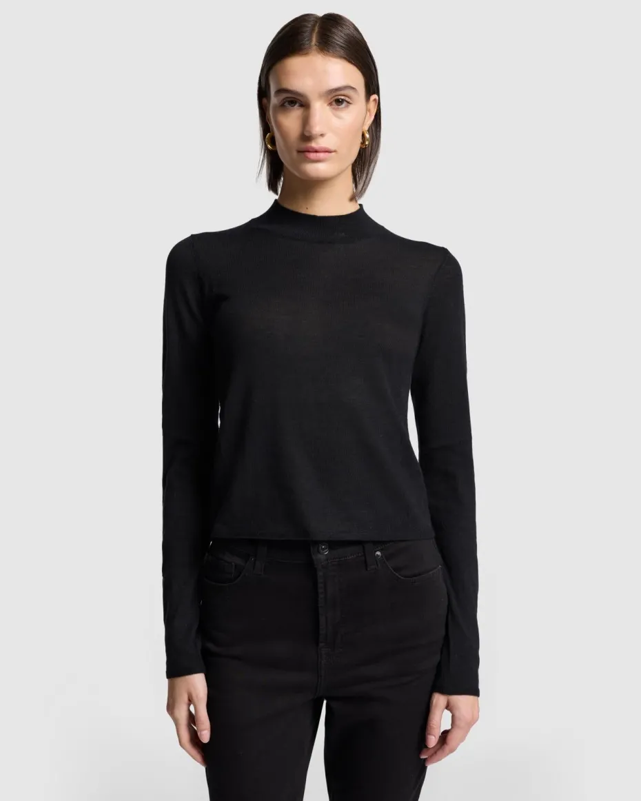Cashmere Mock Neck Sweater in Black