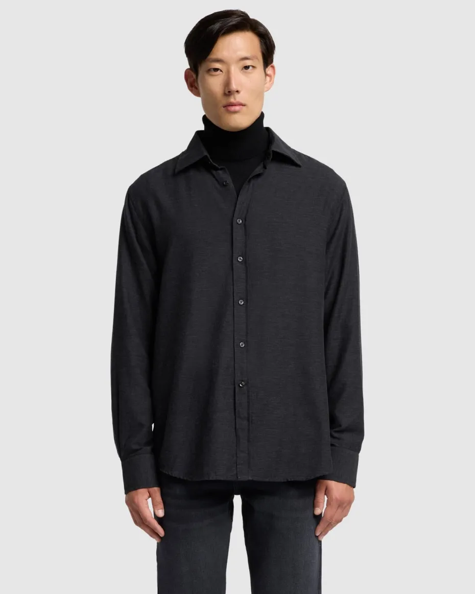 Cotton-Cashmere Button Up Shirt in Light Grey