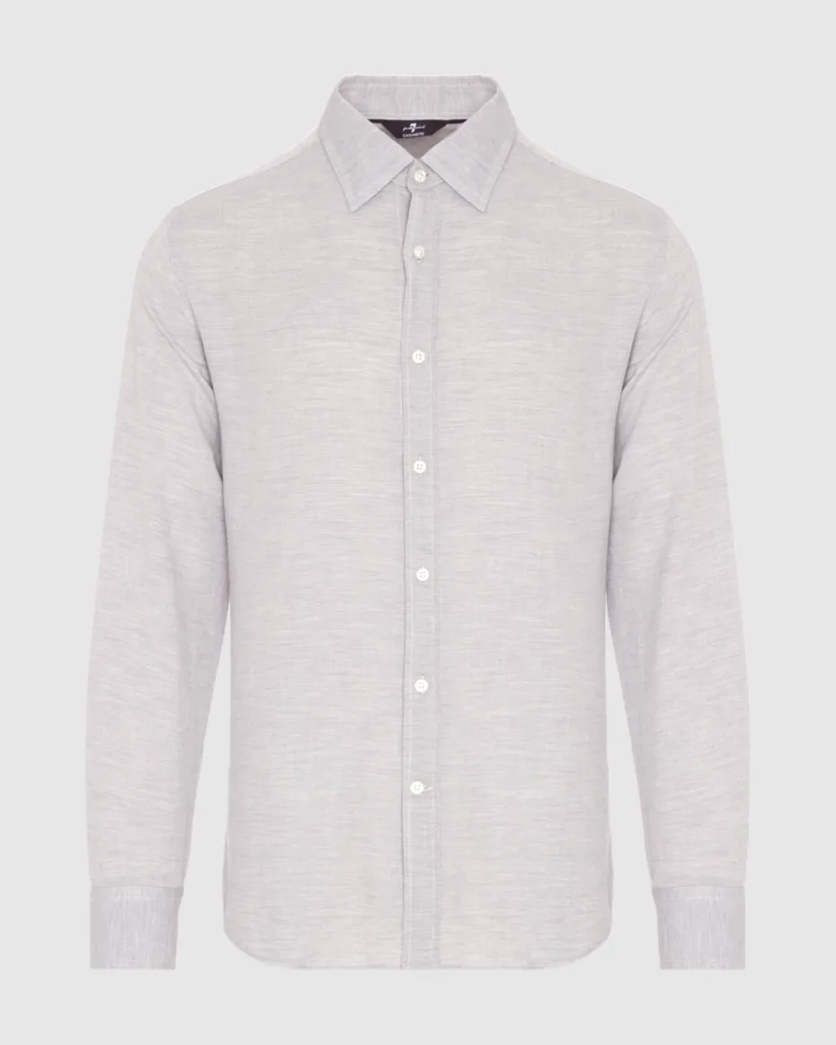 Cotton-Cashmere Button Up Shirt in Light Grey