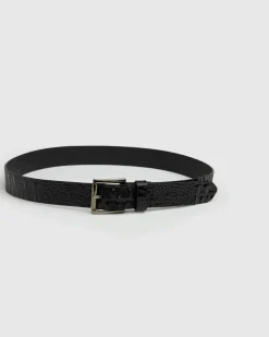 Croc Embosssed Italian Leather Belt in Brown