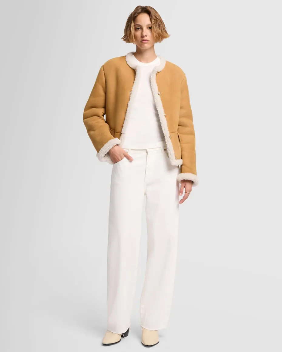 Cropped Shearling Jacket in Porcini