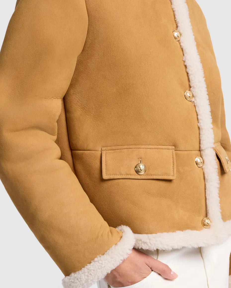 Cropped Shearling Jacket in Porcini
