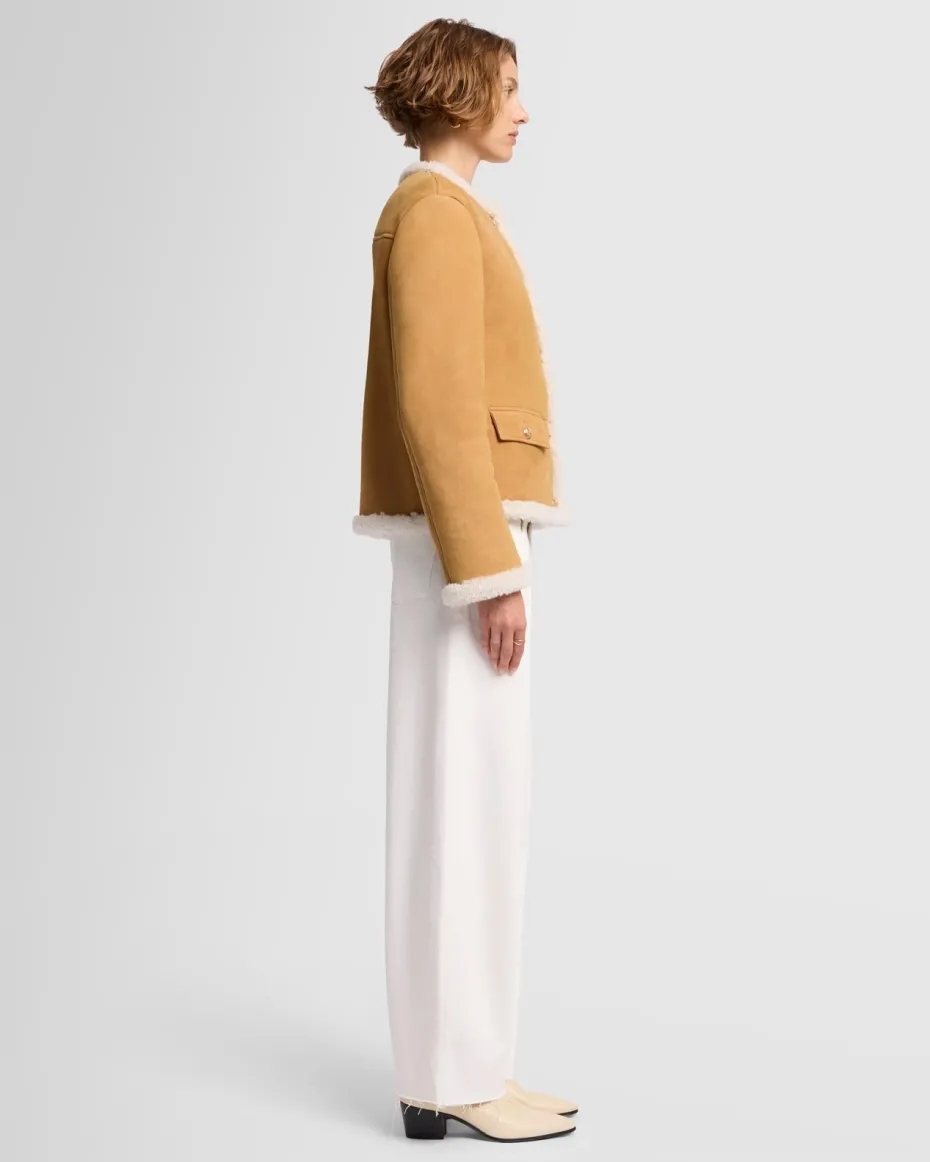 Cropped Shearling Jacket in Porcini