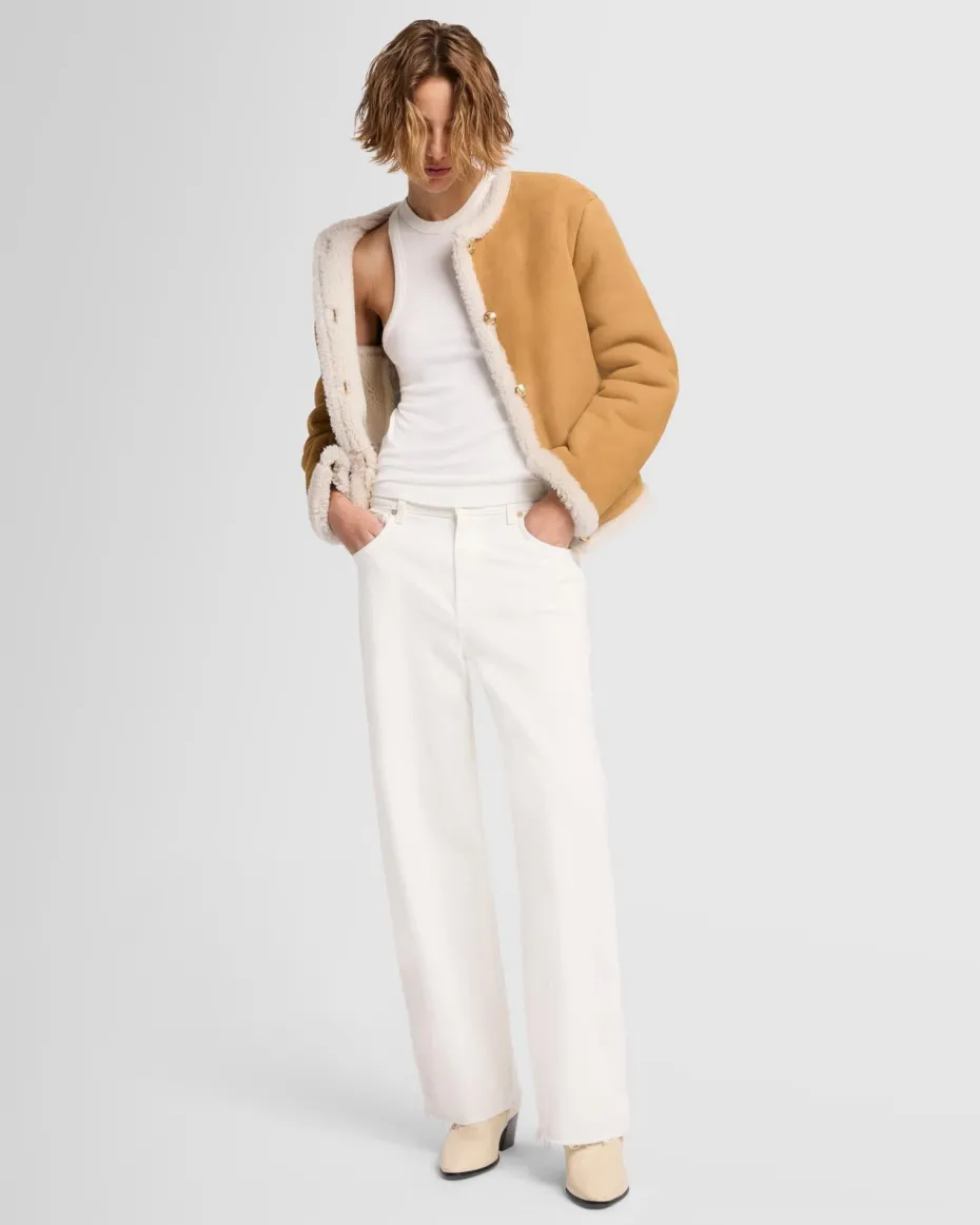 Cropped Shearling Jacket in Porcini
