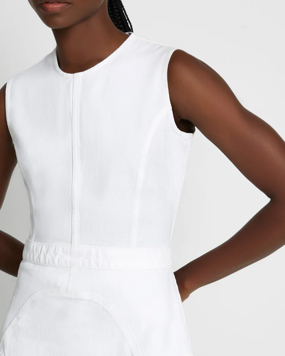 Denim Flounce Dress Mini in Brilliant White
