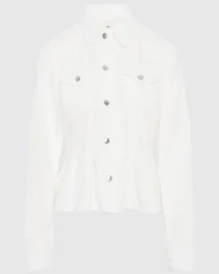 Denim Lustre Flounce Trucker Jacket in White