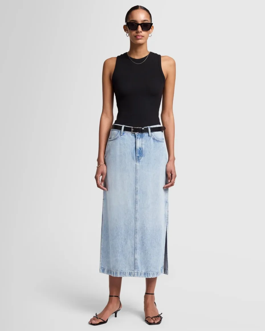 Denim Lustre Midi Skirt in Abyss