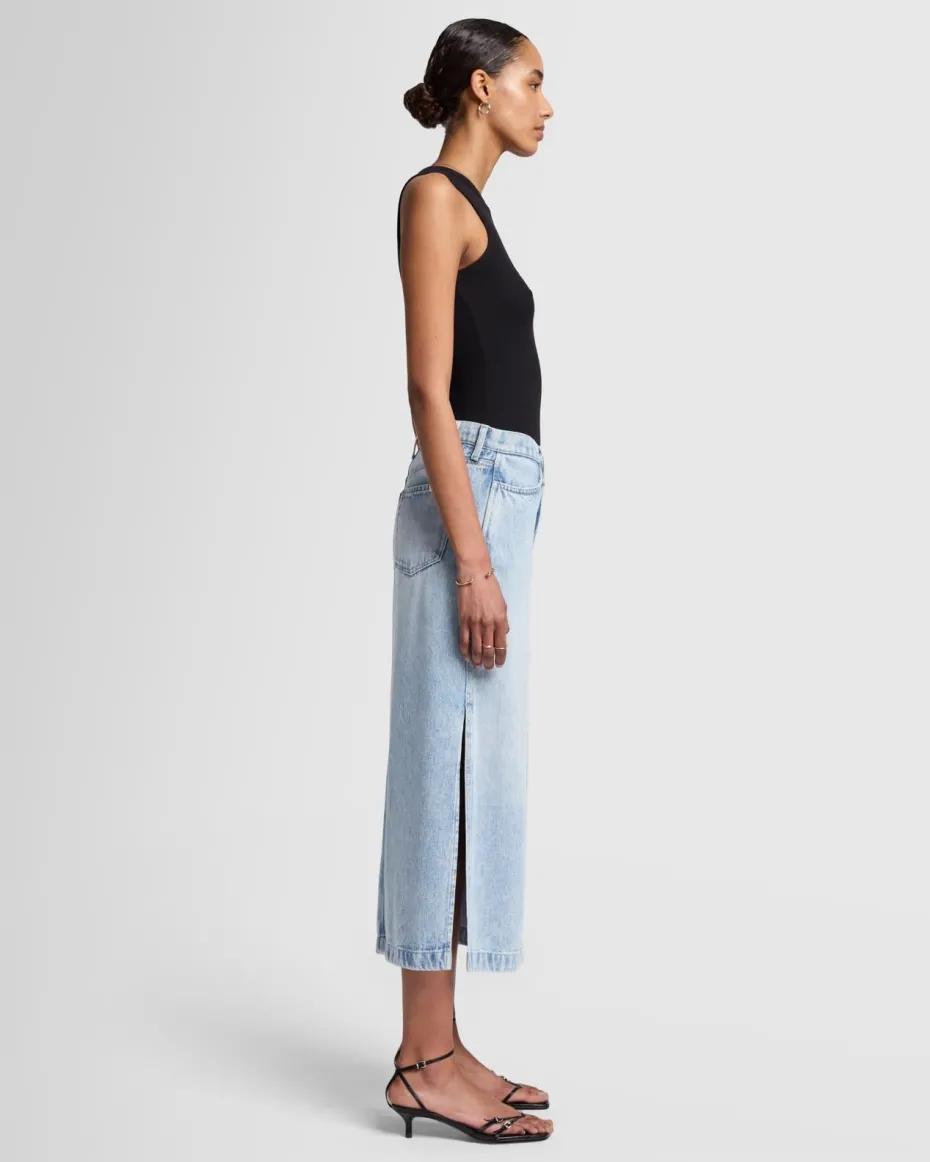Denim Lustre Midi Skirt in Abyss