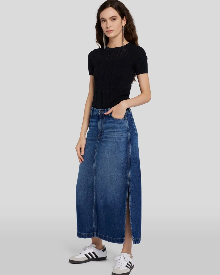 Denim Lustre Midi Skirt in Abyss