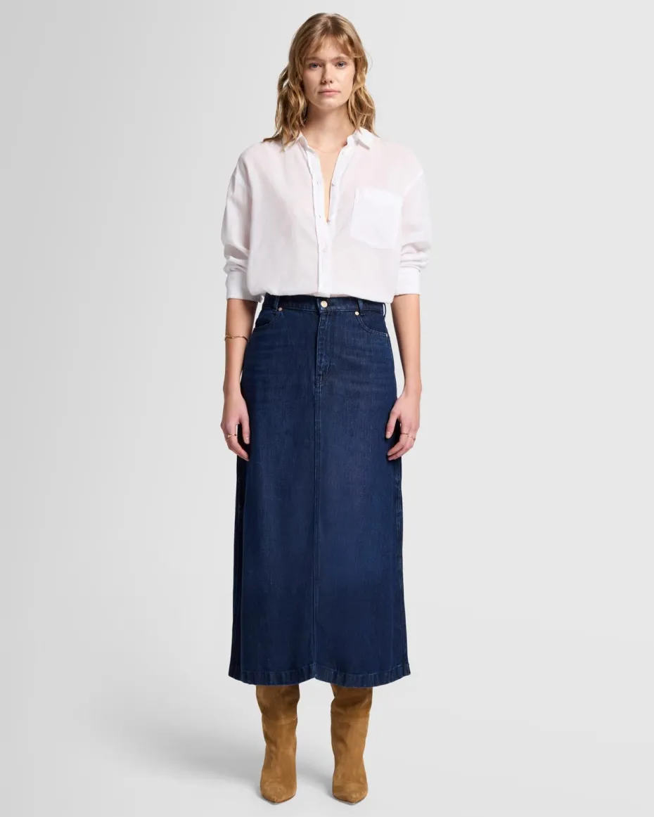 Denim Lustre Midi Skirt in Abyss