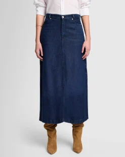 Denim Lustre Midi Skirt in Abyss