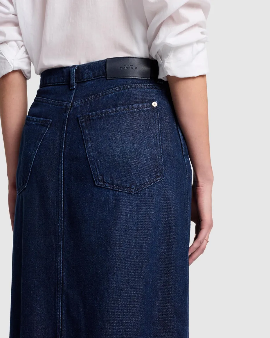 Denim Lustre Midi Skirt in Abyss