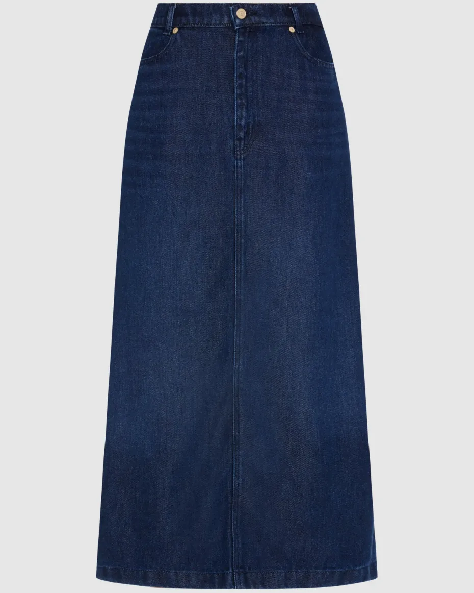 Denim Lustre Midi Skirt in Abyss