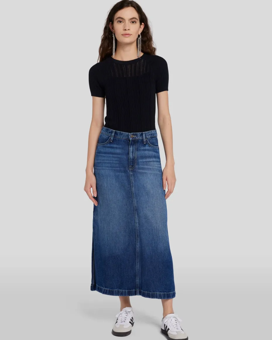 Denim Lustre Midi Skirt in Abyss
