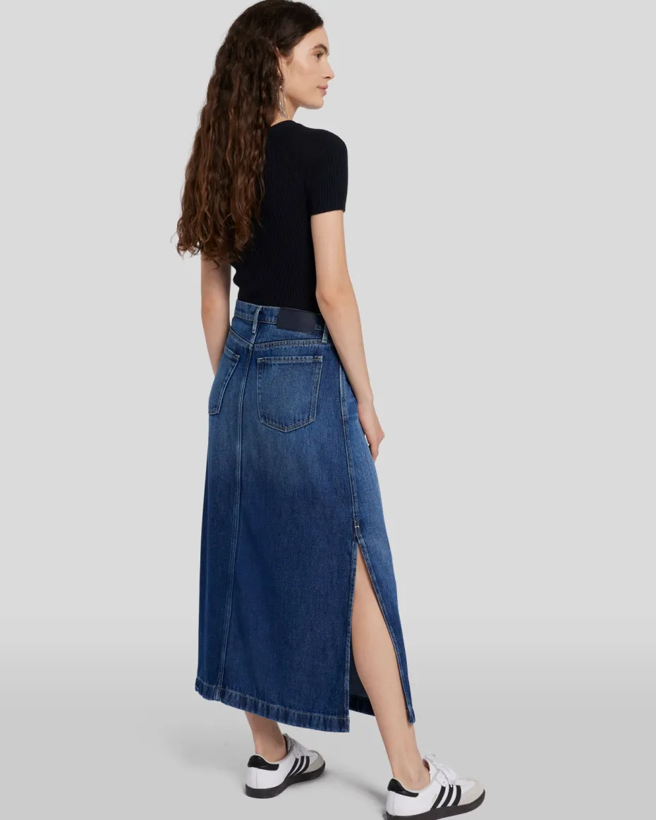 Denim Lustre Midi Skirt in Abyss