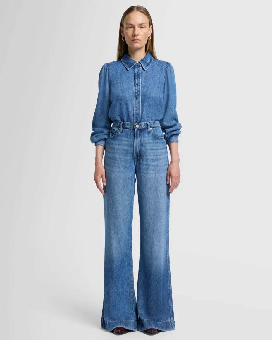 Denim Lustre Puff Sleeve Shirt in Dream On
