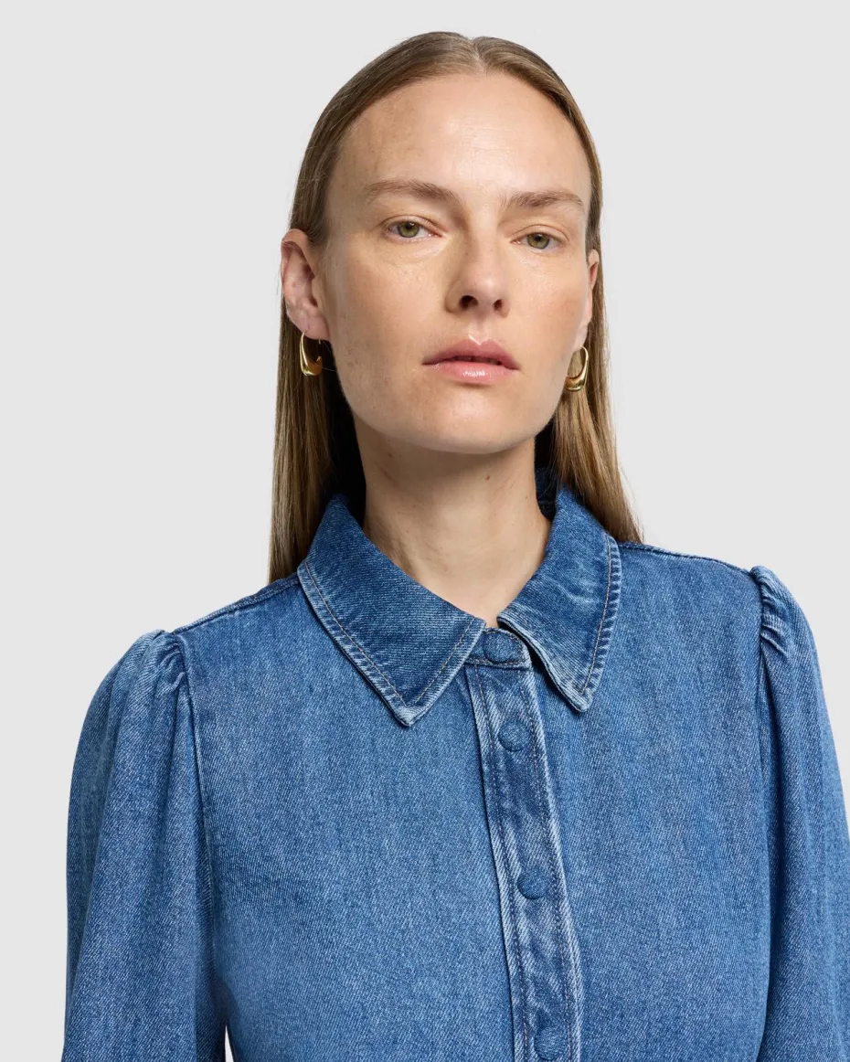 Denim Lustre Puff Sleeve Shirt in Dream On