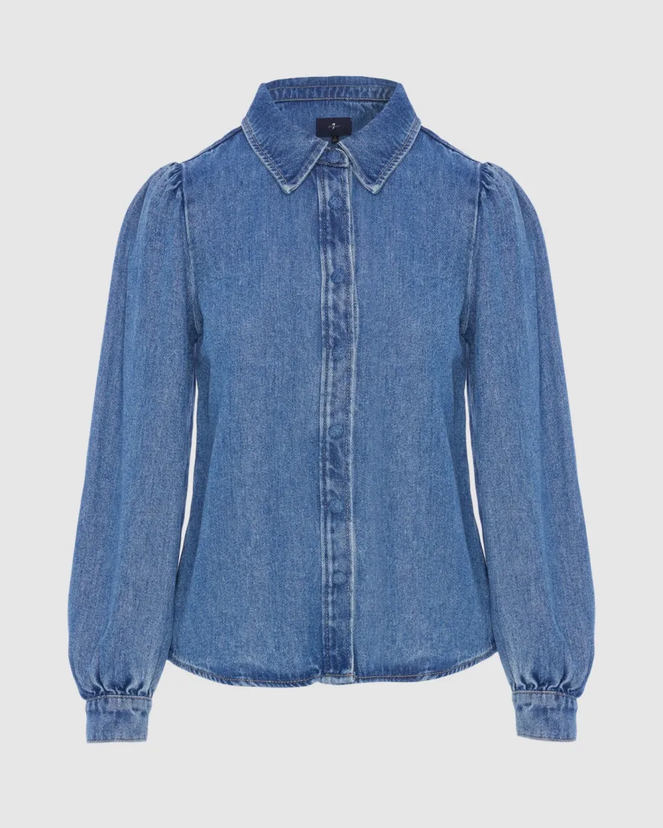 Denim Lustre Puff Sleeve Shirt in Dream On