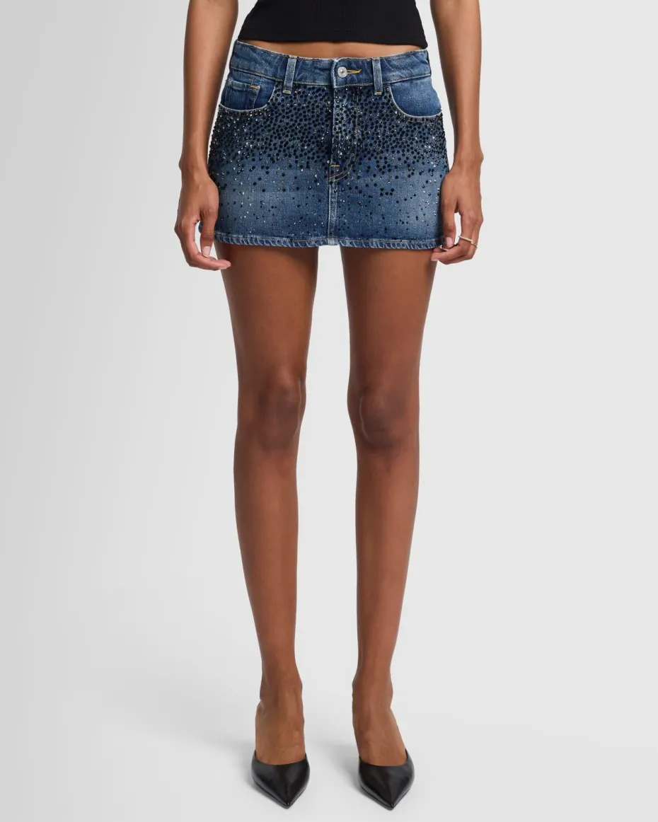 Elena Crystal Denim Mini Skirt in Candy