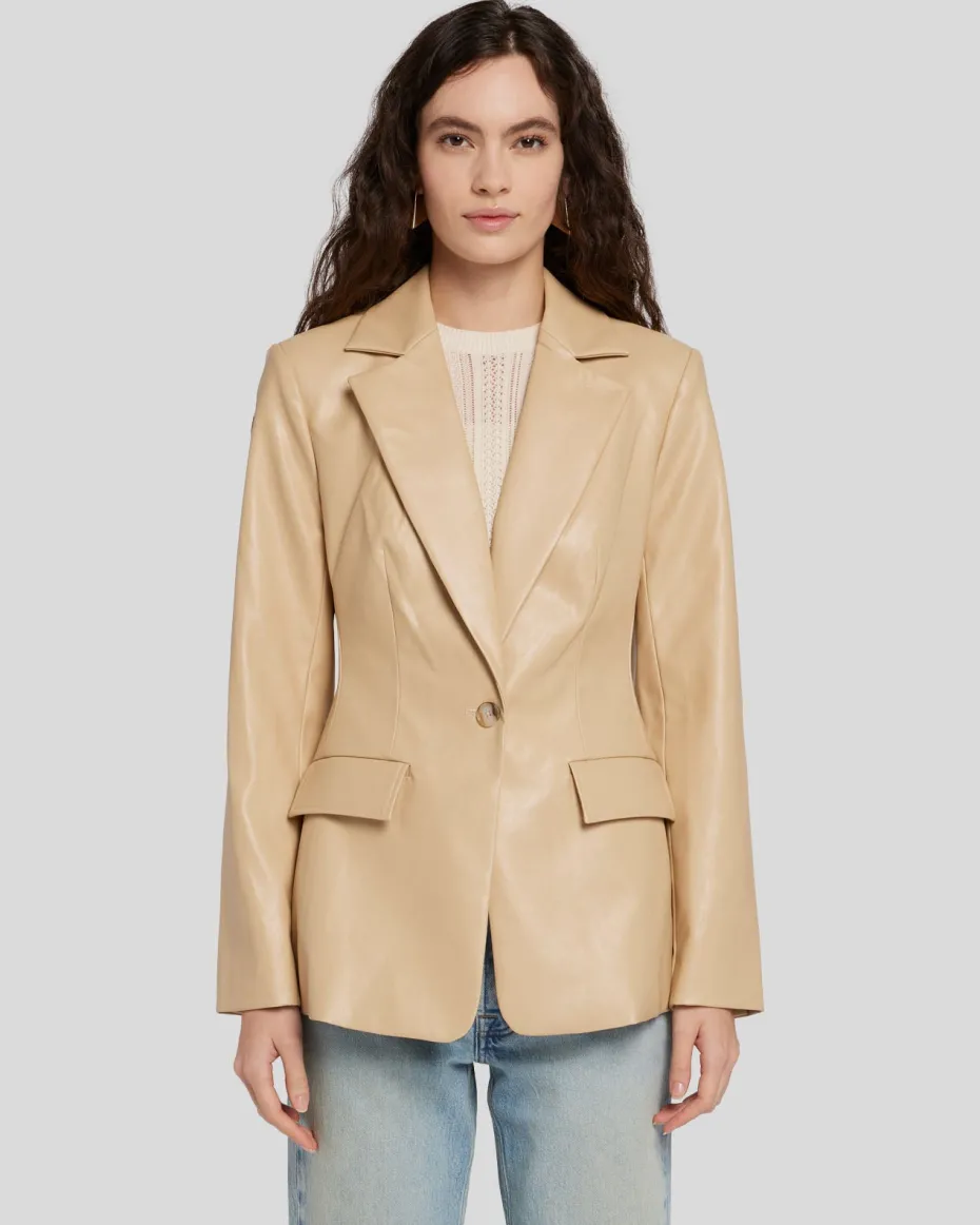 Faux Leather Tailored Blazer in Safari