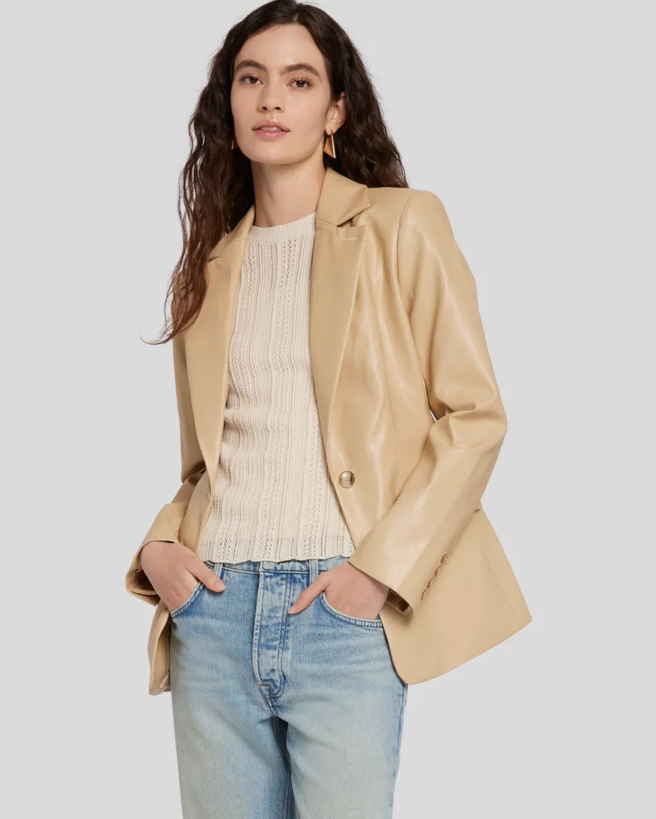 Faux Leather Tailored Blazer in Safari