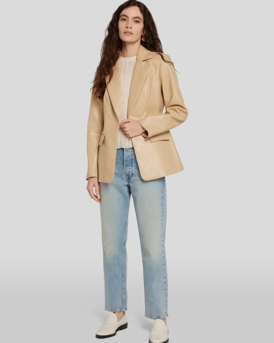 Faux Leather Tailored Blazer in Safari