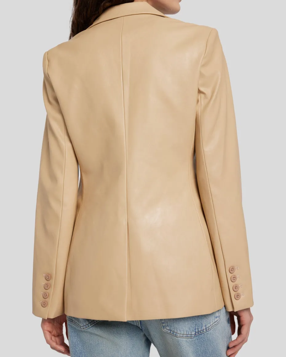 Faux Leather Tailored Blazer in Safari