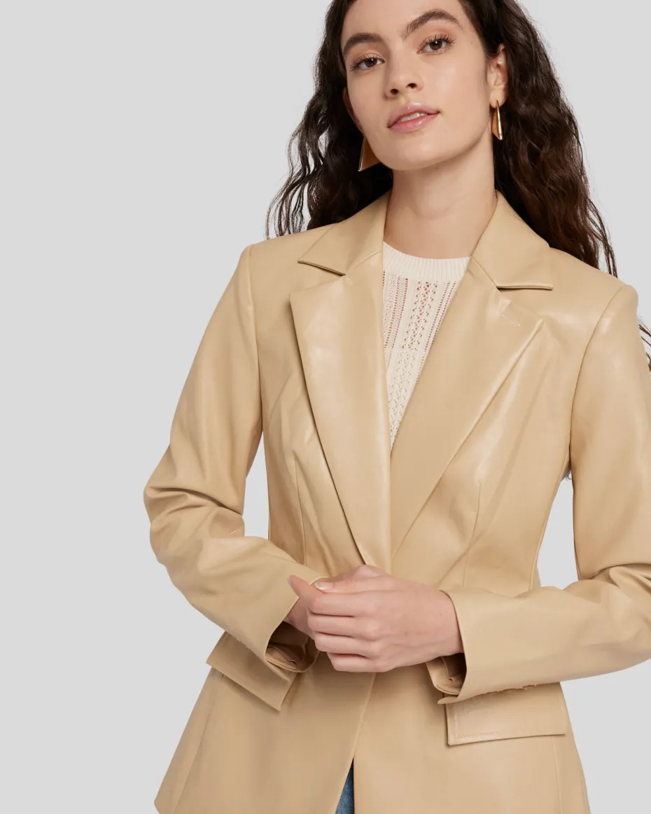 Faux Leather Tailored Blazer in Safari