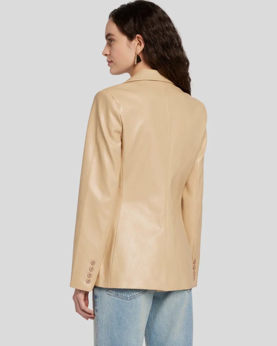Faux Leather Tailored Blazer in Safari