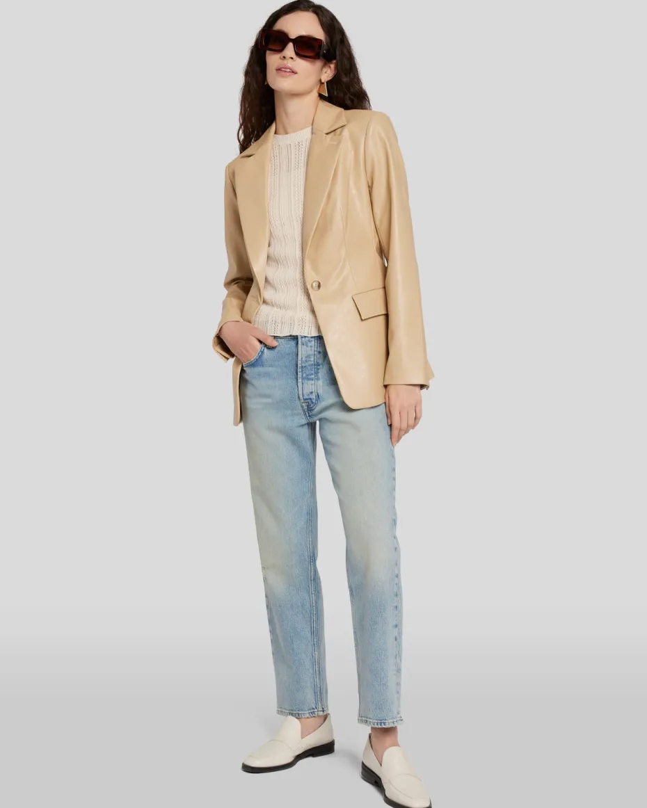 Faux Leather Tailored Blazer in Safari