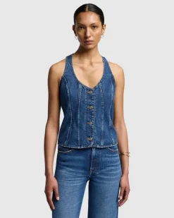 Fitted Denim Vest in Secretariat