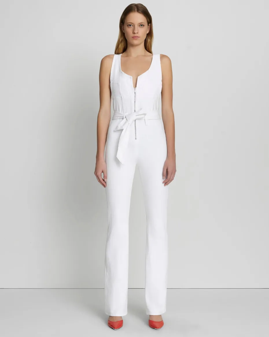 Front Zip Flare Jumpsuit in Brilliant White