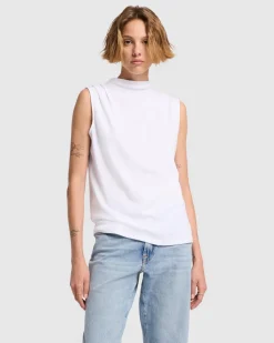 High Neck Draped Top in Milk