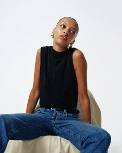 High Neck Draped Top in Milk