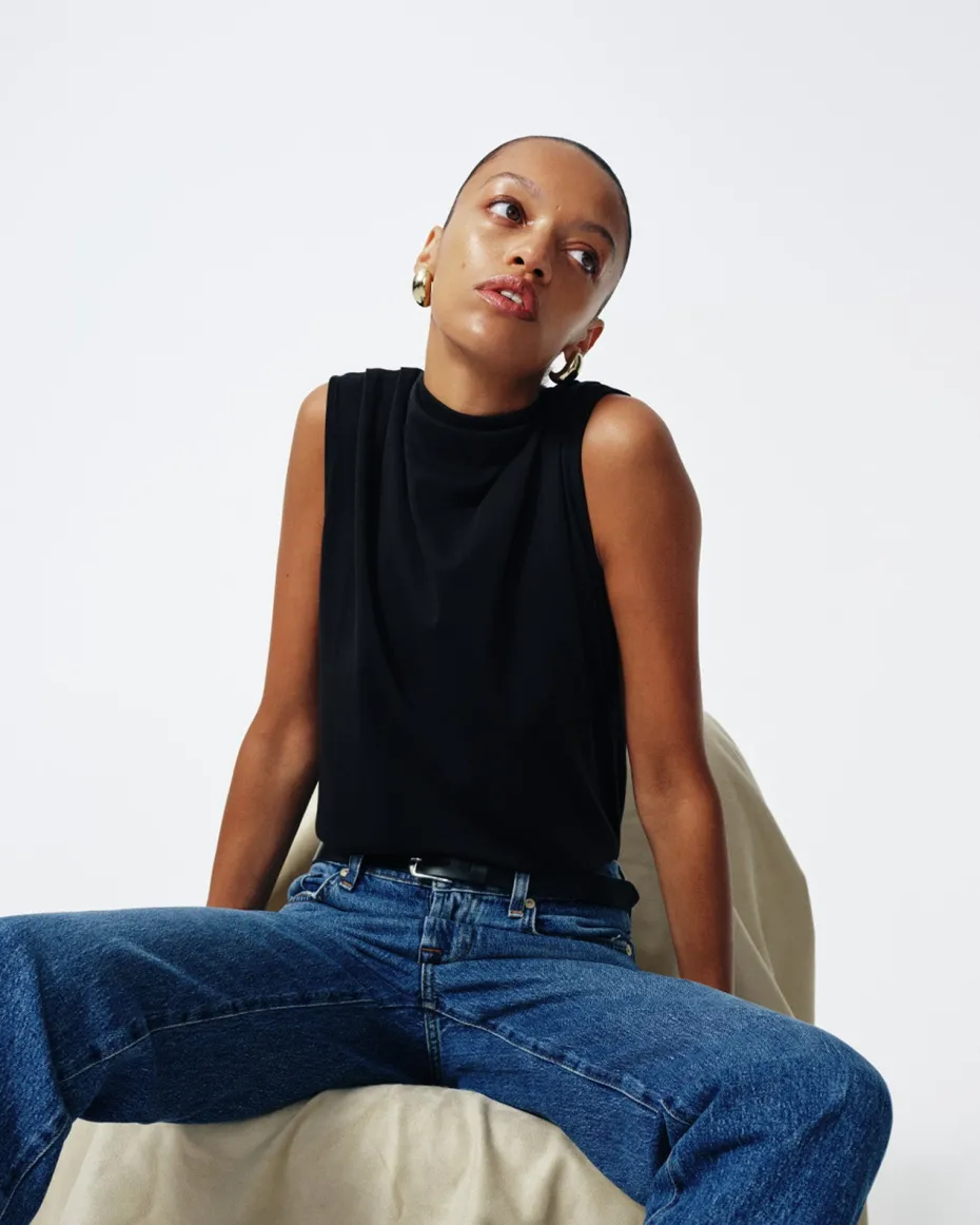 High Neck Draped Top in Milk