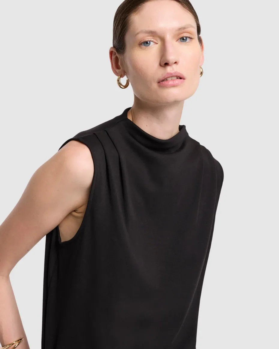 High Neck Draped Top in Milk