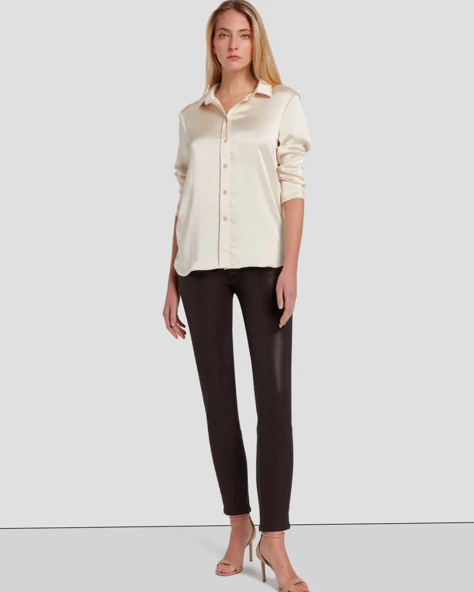 High Waist Ankle Skinny in Coated Chocolate