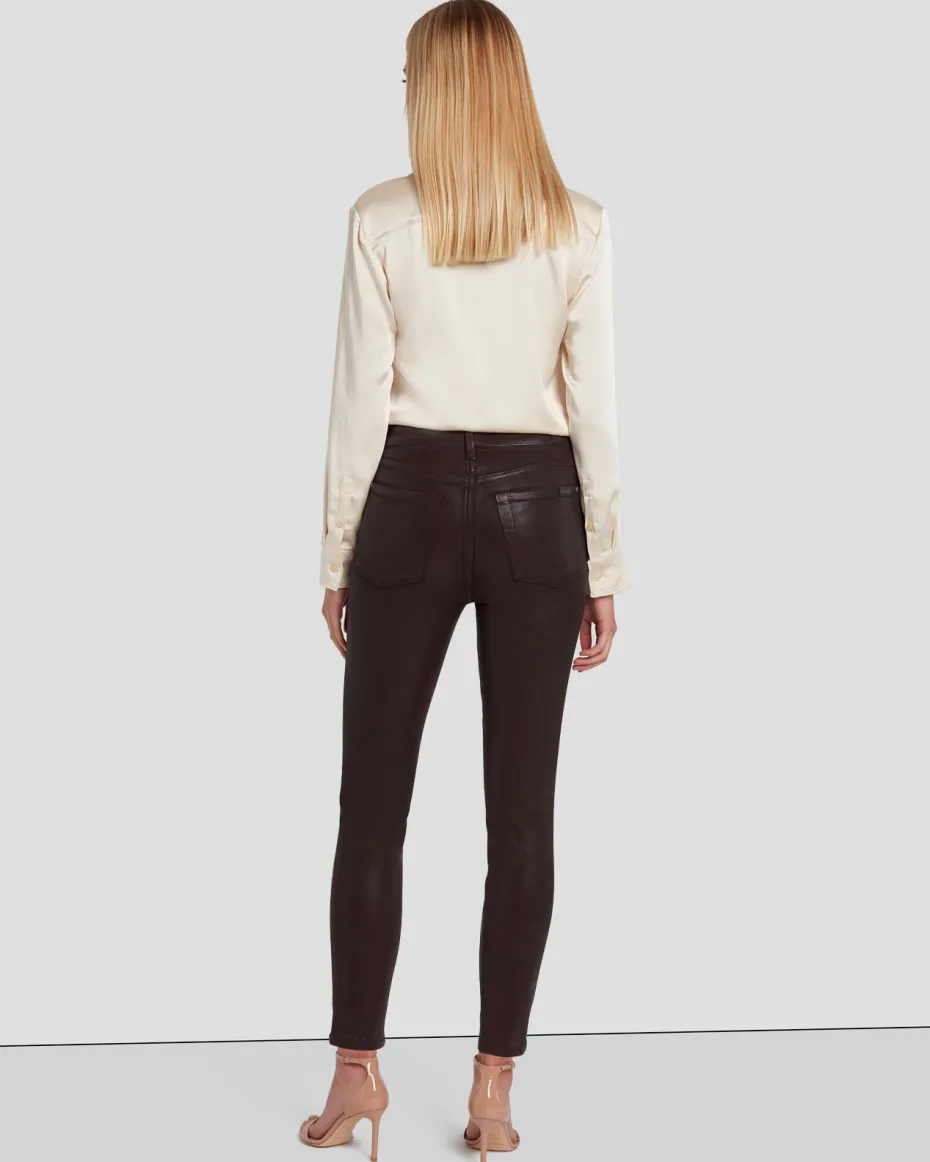 High Waist Ankle Skinny in Coated Chocolate