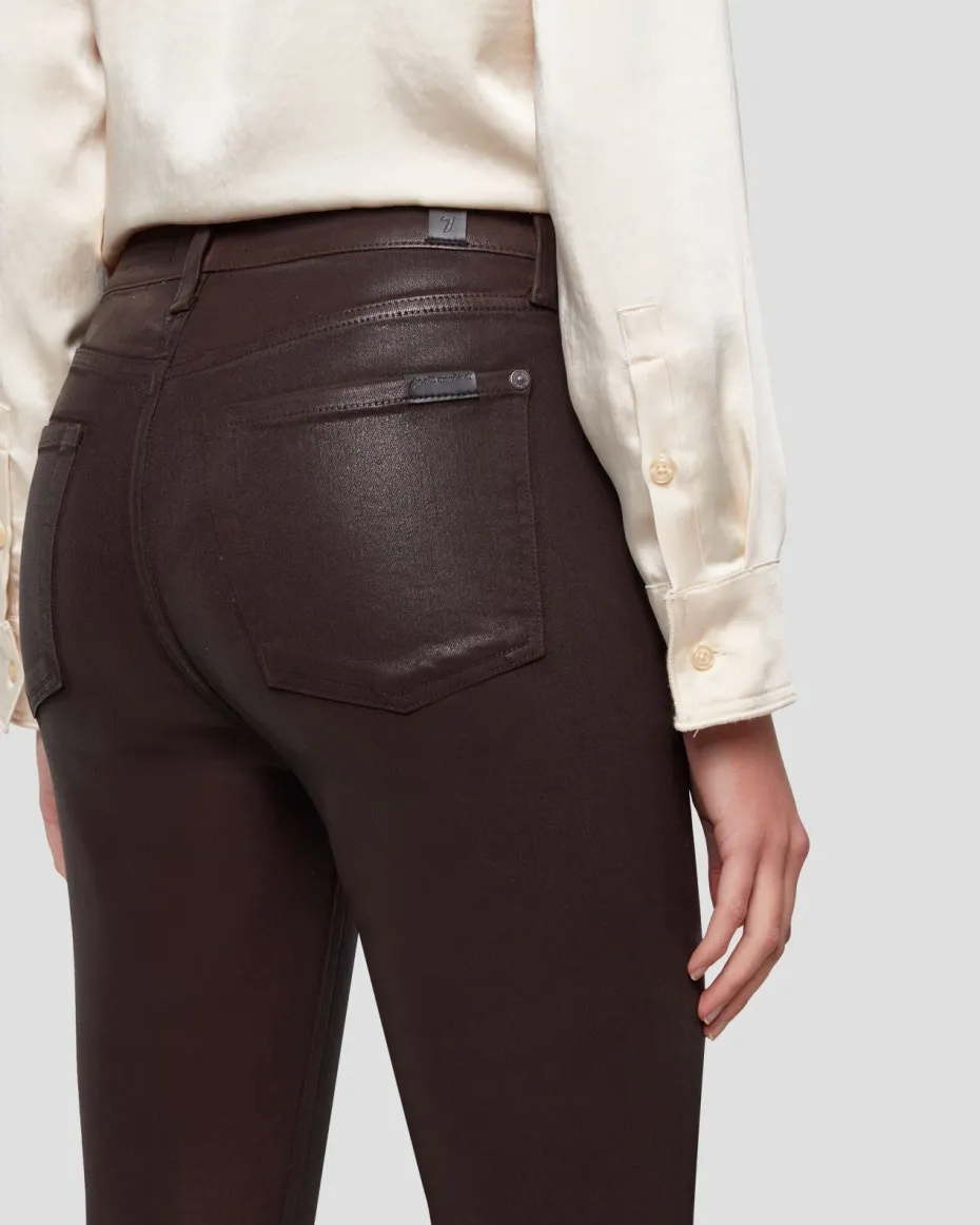 High Waist Ankle Skinny in Coated Chocolate