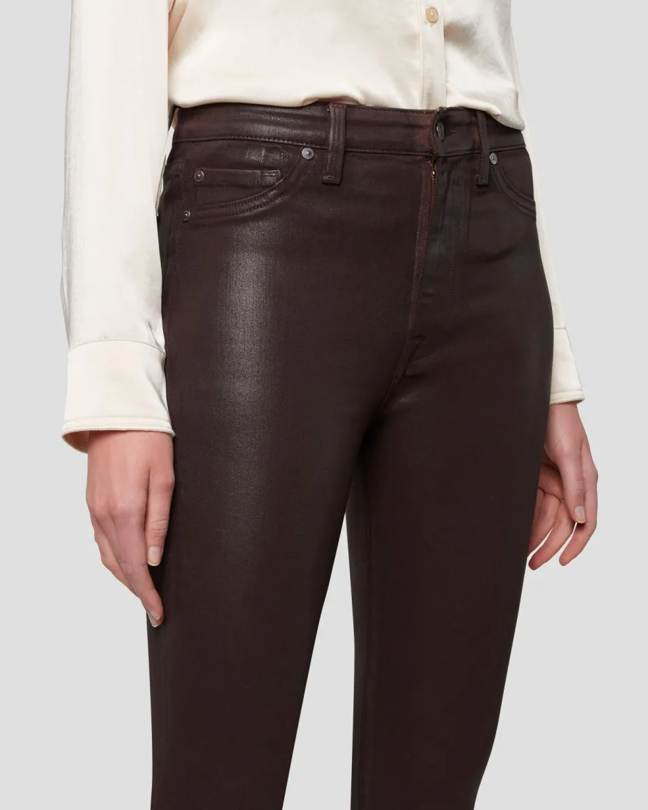 High Waist Ankle Skinny in Coated Chocolate
