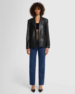 Italian Leather Blazer in Black