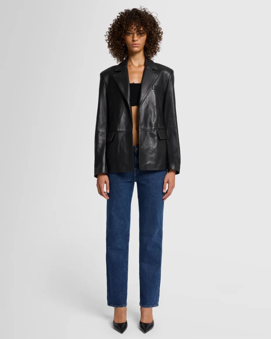 Italian Leather Blazer in Black